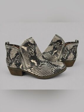 Lucky Brand Reptile Snake Print Leather Ankle Booties Dual Zip Size 6.5